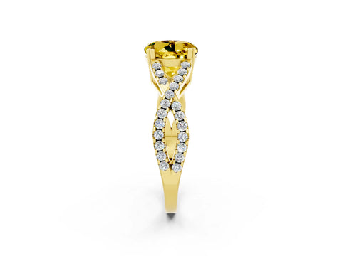 Yellow gold Round Cut Yellow Sapphire Solitaire Ring with Four-Prong Setting and Twisted Pavé Band_14