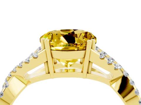 Yellow gold Round Cut Yellow Sapphire Solitaire Ring with Four-Prong Setting and Twisted Pavé Band_16