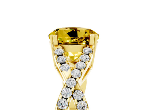 Yellow gold Round Cut Yellow Sapphire Solitaire Ring with Four-Prong Setting and Twisted Pavé Band_17