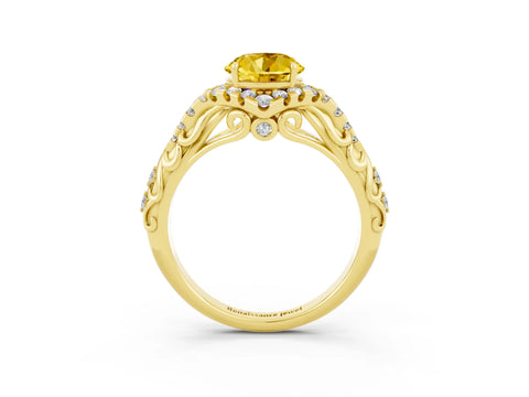 Yellow gold Round Cut Yellow Sapphire Solitaire Ring with Hidden Halo and Pavé Band_15