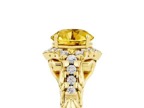 Yellow gold Round Cut Yellow Sapphire Solitaire Ring with Hidden Halo and Pavé Band_17