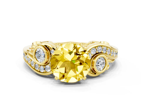 Yellow gold Round Cut Yellow Sapphire Solitaire Ring with Milgrain Pavé Band and Four-Prong Setting_24