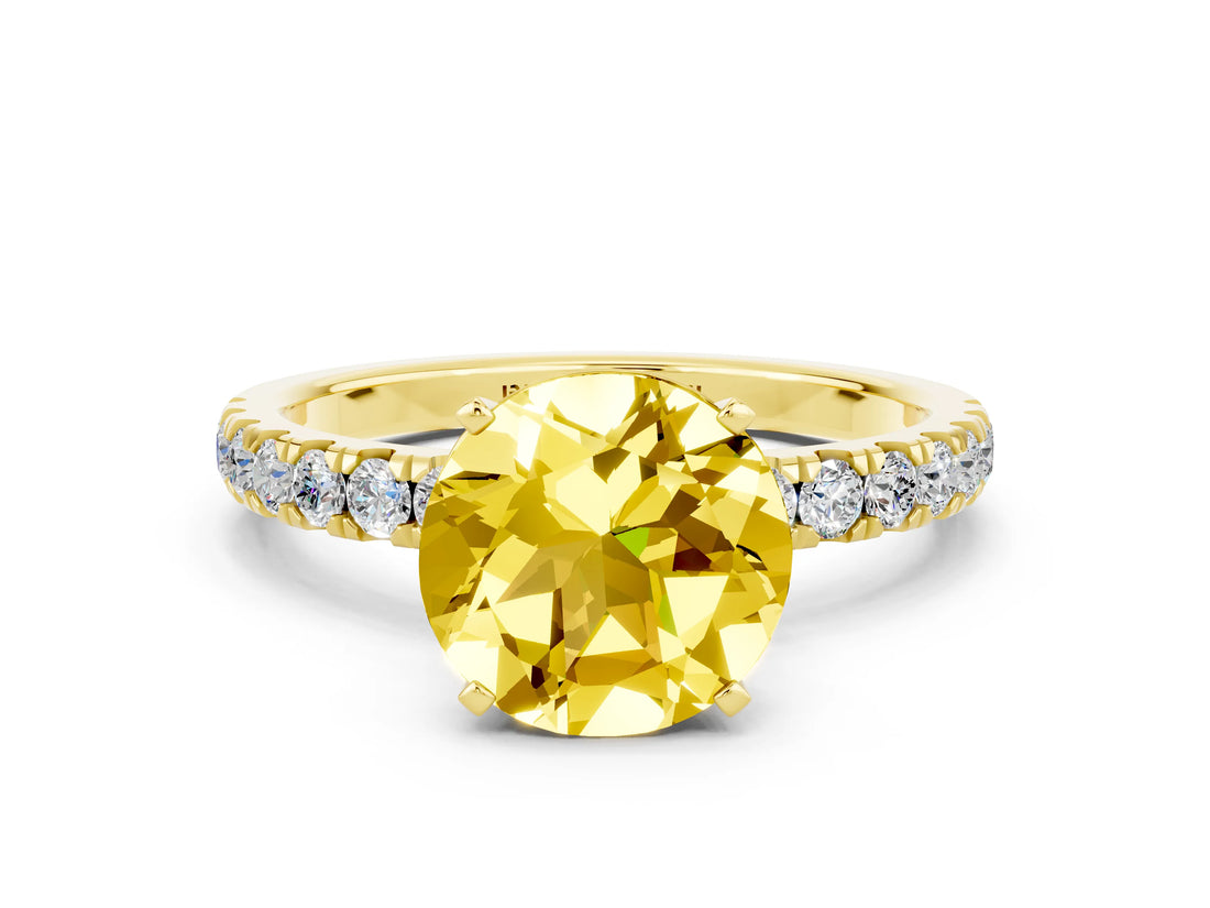 Yellow gold Round Cut Yellow Sapphire Solitaire Ring with Pavé Accents and Four-Prong Setting_24