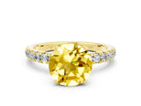 Yellow gold Round Cut Yellow Sapphire Solitaire Ring with Pavé Accents and Four-Prong Setting_24