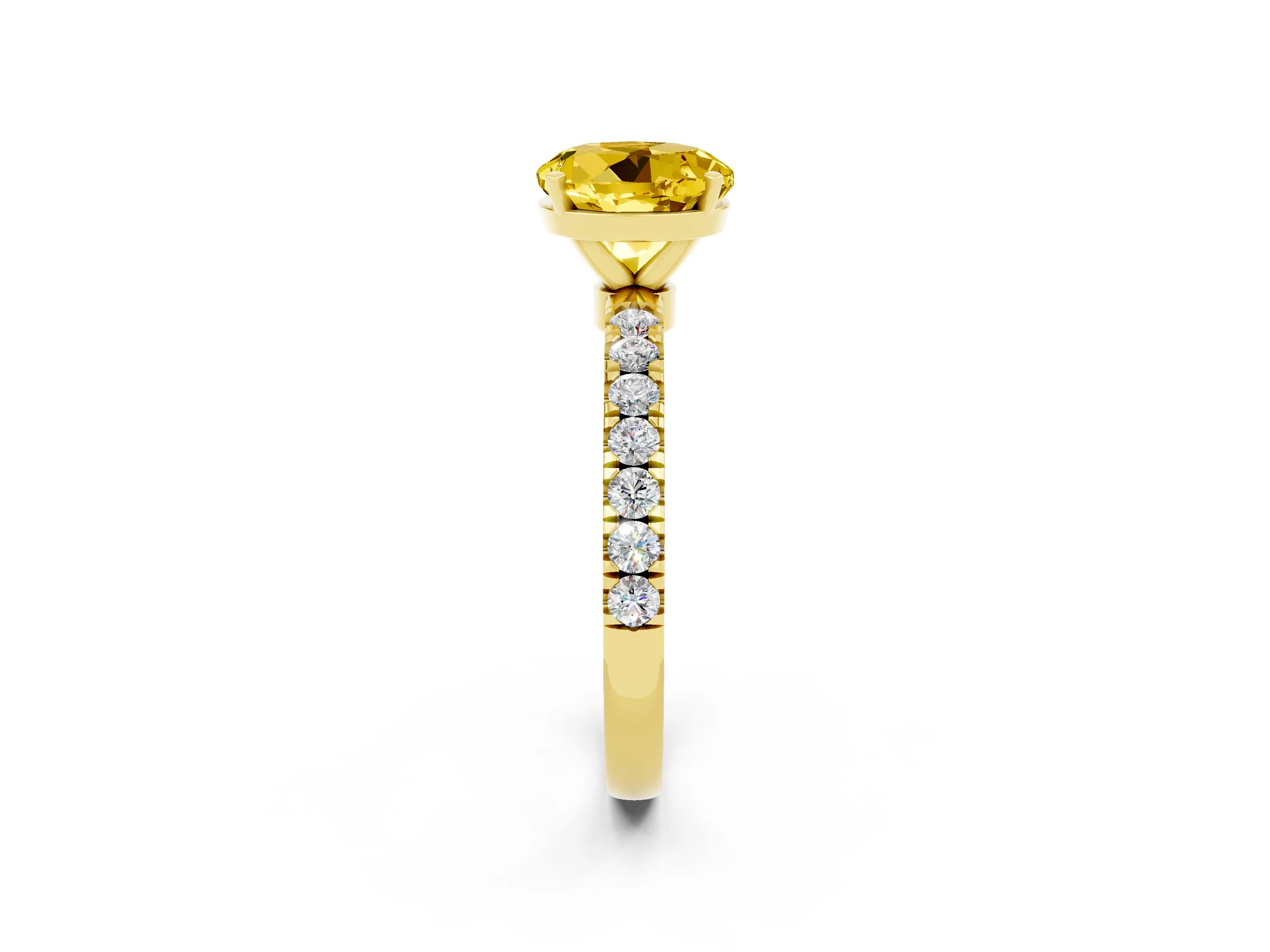 Yellow gold Round Cut Yellow Sapphire Solitaire Ring with Pavé Accents and Four-Prong Setting_26