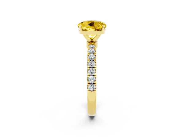 Yellow gold Round Cut Yellow Sapphire Solitaire Ring with Pavé Accents and Four-Prong Setting