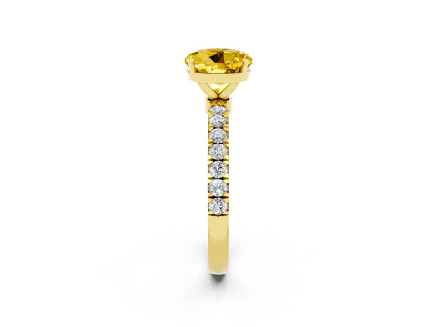 Yellow gold Round Cut Yellow Sapphire Solitaire Ring with Pavé Accents and Four-Prong Setting_26