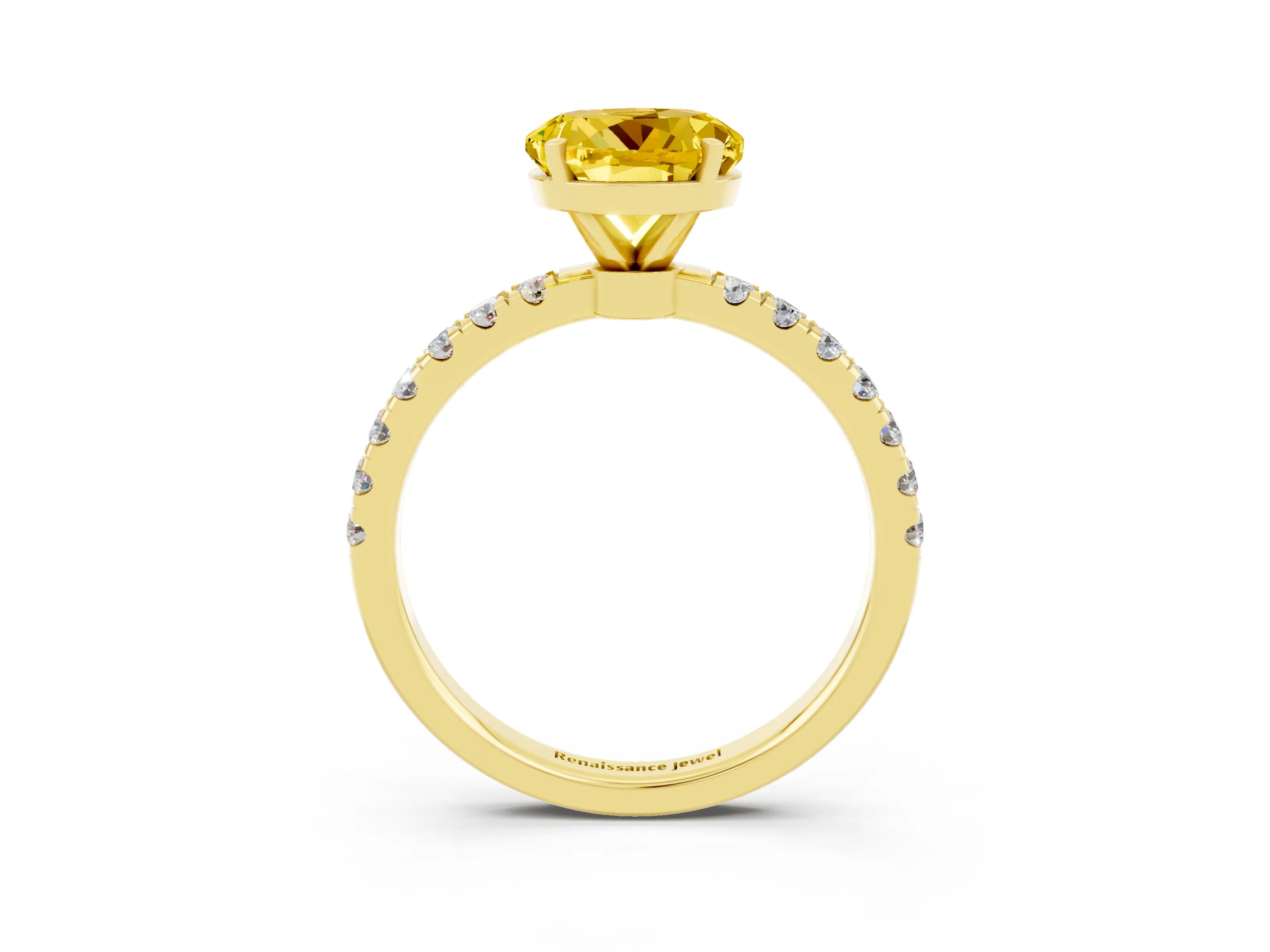 Yellow gold Round Cut Yellow Sapphire Solitaire Ring with Pavé Accents and Four-Prong Setting_27