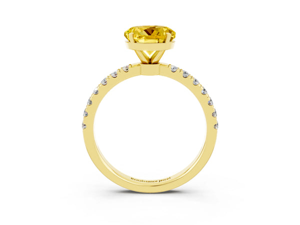 Yellow gold Round Cut Yellow Sapphire Solitaire Ring with Pavé Accents and Four-Prong Setting