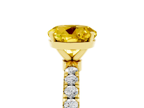 Yellow gold Round Cut Yellow Sapphire Solitaire Ring with Pavé Accents and Four-Prong Setting_29
