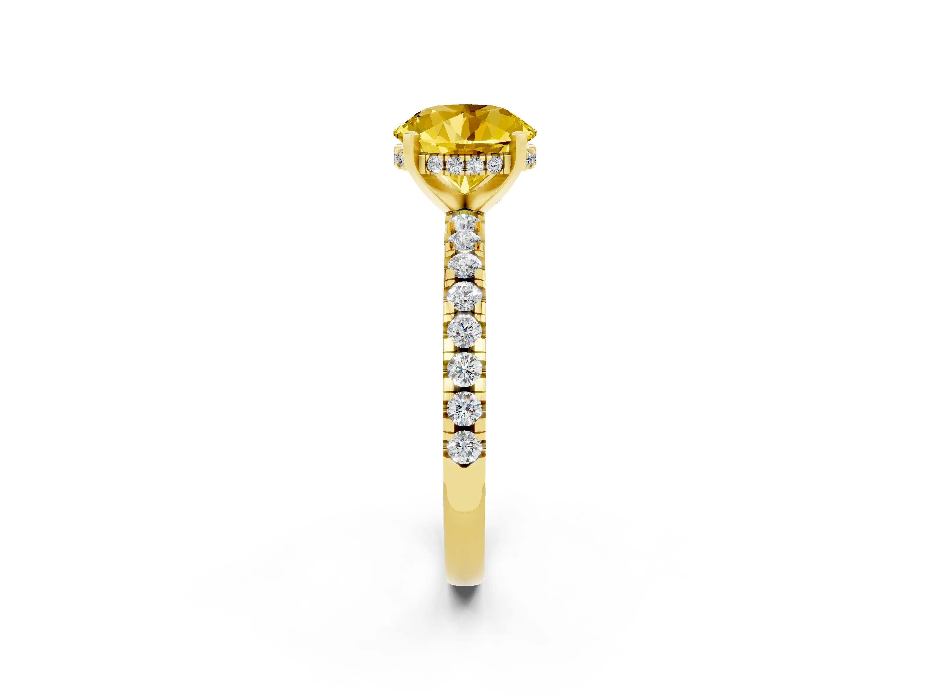 Yellow gold Round Cut Yellow Sapphire Solitaire Ring with Pavé Band and Four-Prong Setting_62