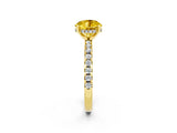 Yellow gold Round Cut Yellow Sapphire Solitaire Ring with Pavé Band and Four-Prong Setting_62