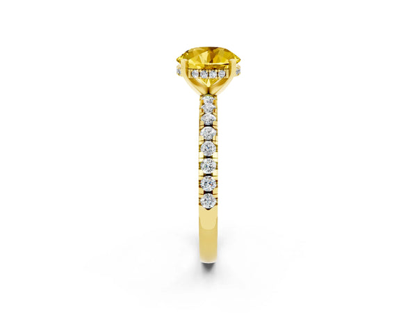 Yellow gold Round Cut Yellow Sapphire Solitaire Ring with Round  Pavé Band and Four-Prong Setting