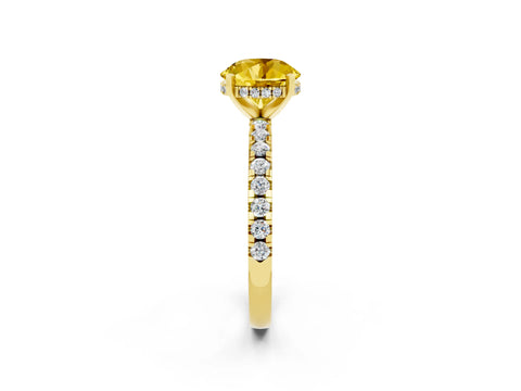 Yellow gold Round Cut Yellow Sapphire Solitaire Ring with Pavé Band and Four-Prong Setting_62