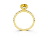 Yellow gold Round Cut Yellow Sapphire Solitaire Ring with Pavé Band and Four-Prong Setting_63