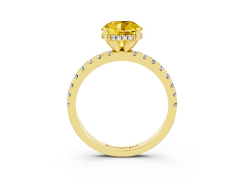 Yellow gold Round Cut Yellow Sapphire Solitaire Ring with Pavé Band and Four-Prong Setting_63
