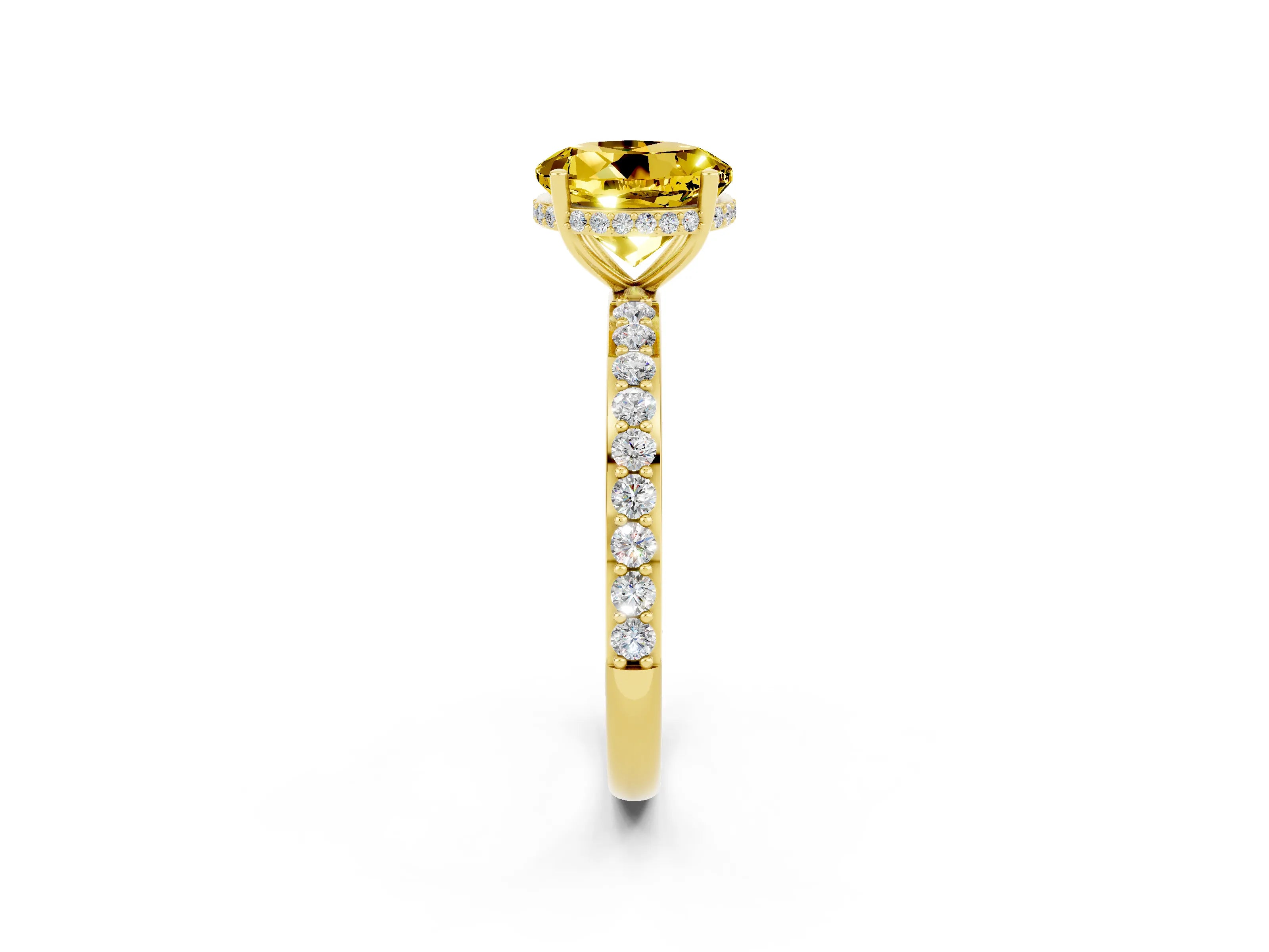 Yellow gold Round Cut Yellow Sapphire Solitaire Ring with Pavé Band and Hidden Halo_14