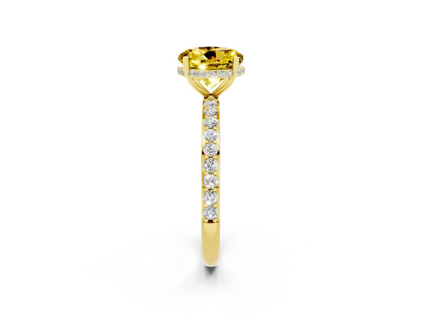 Yellow gold Round Cut Yellow Sapphire Solitaire Ring with Pavé Band and Hidden Halo