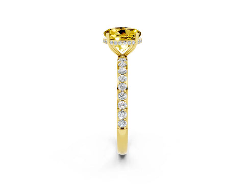 Yellow gold Round Cut Yellow Sapphire Solitaire Ring with Pavé Band and Hidden Halo_14