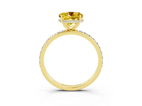 Yellow gold Round Cut Yellow Sapphire Solitaire Ring with Pavé Band and Hidden Halo_15