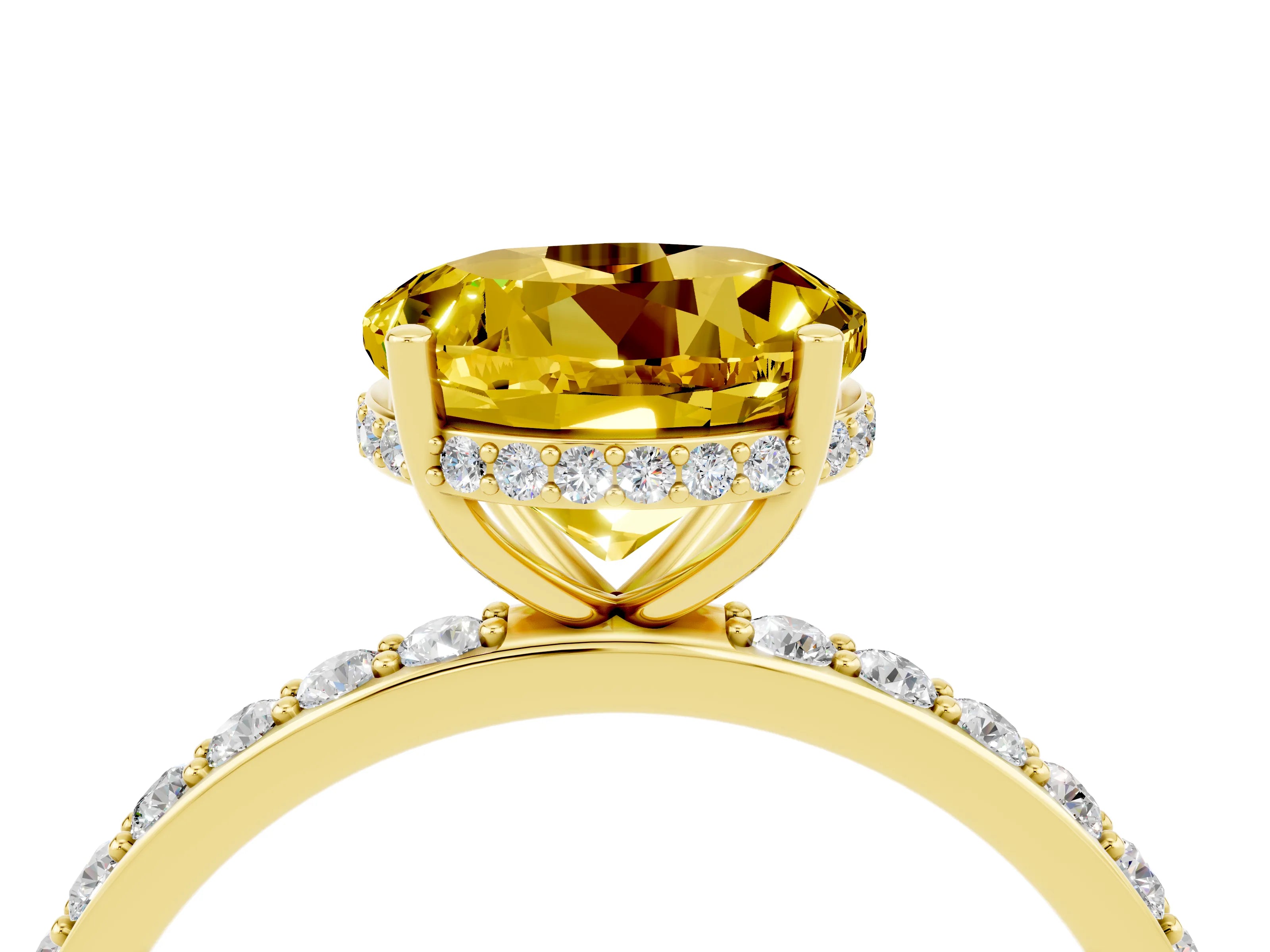 Yellow gold Round Cut Yellow Sapphire Solitaire Ring with Pavé Band and Hidden Halo_16