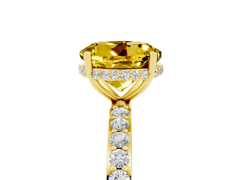 Yellow gold Round Cut Yellow Sapphire Solitaire Ring with Pavé Band and Hidden Halo_17