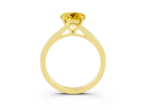 Yellow gold Round Cut Yellow Sapphire Solitaire Ring with Pavé Band and Prong Setting_15