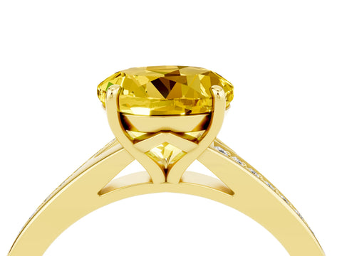Yellow gold Round Cut Yellow Sapphire Solitaire Ring with Pavé Band and Prong Setting_16