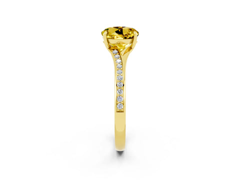 Yellow gold Round Cut Yellow Sapphire Solitaire Ring with Pavé Band and Prong Setting_2