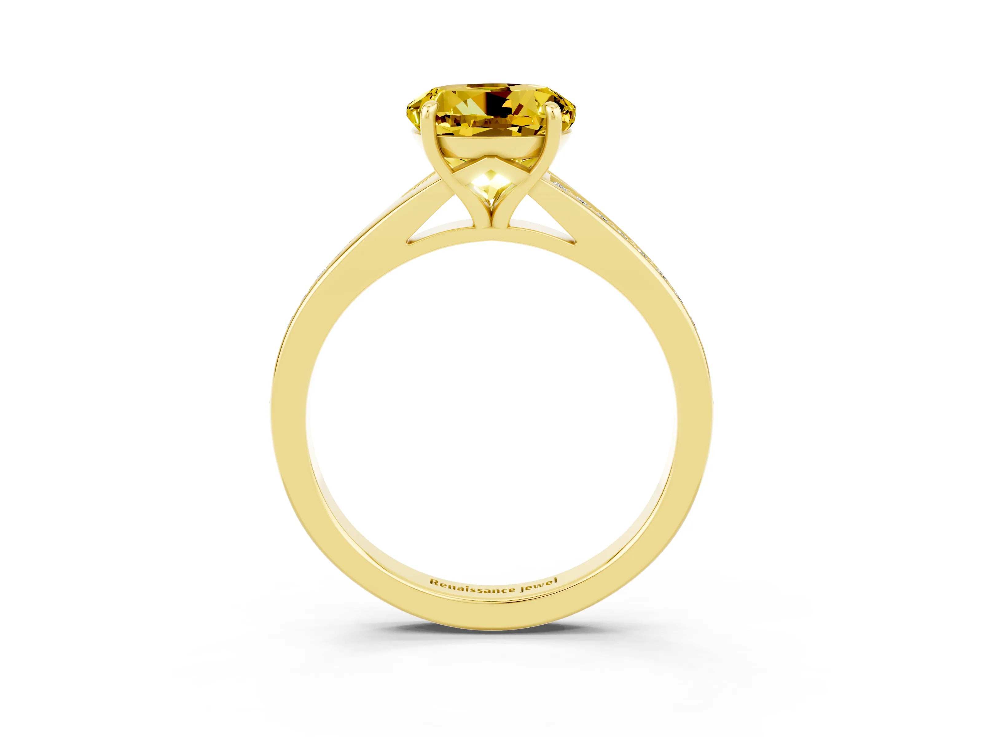 Yellow gold Round Cut Yellow Sapphire Solitaire Ring with Pavé Band and Prong Setting_3