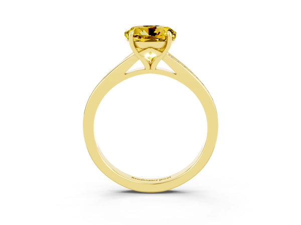 Yellow gold Round Cut Yellow Sapphire Solitaire Ring with Pavé Band and Prong Setting