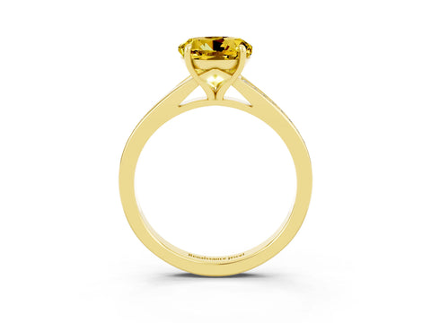 Yellow gold Round Cut Yellow Sapphire Solitaire Ring with Pavé Band and Prong Setting_3
