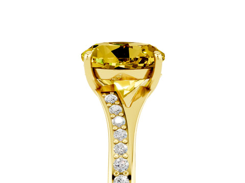 Yellow gold Round Cut Yellow Sapphire Solitaire Ring with Pavé Band and Prong Setting_5