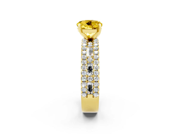 Yellow gold Round Cut Yellow Sapphire Solitaire Ring with Pavé and Channel Set Band