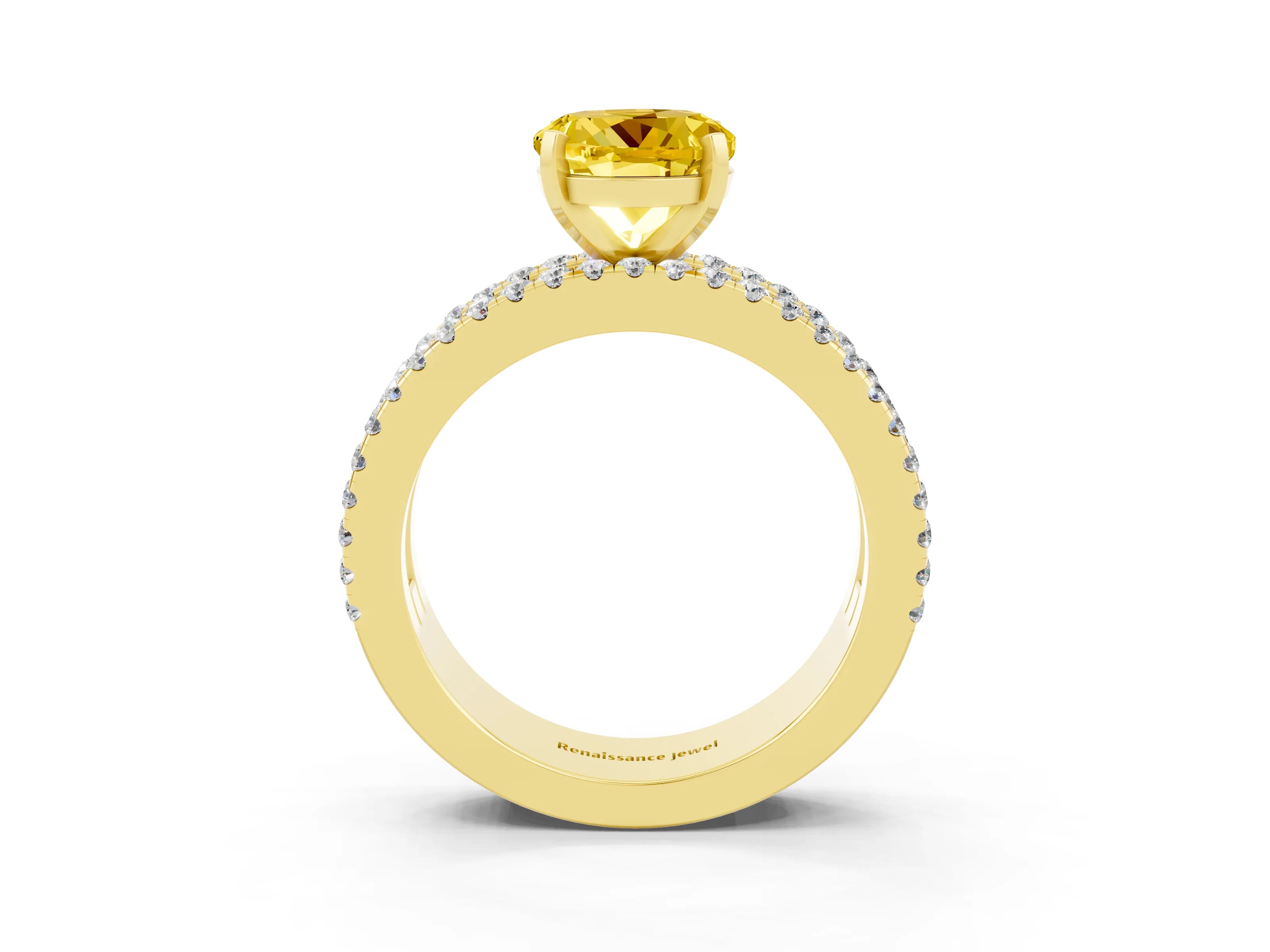 Yellow gold Round Cut Yellow Sapphire Solitaire Ring with Pavé and Channel Set Band_27