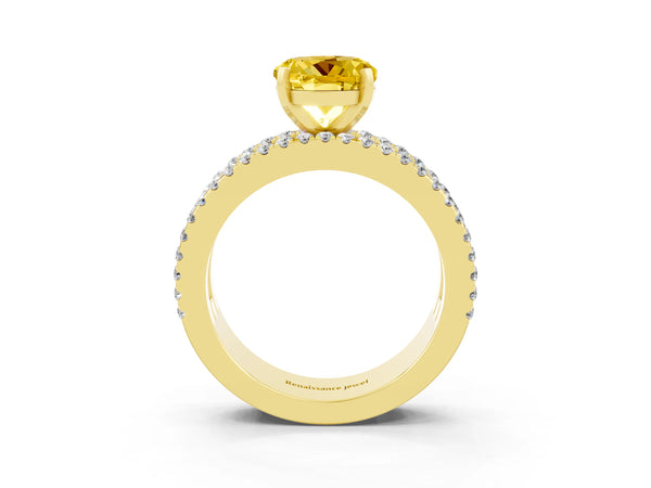 Yellow gold Round Cut Yellow Sapphire Solitaire Ring with Pavé and Channel Set Band