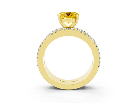 Yellow gold Round Cut Yellow Sapphire Solitaire Ring with Pavé and Channel Set Band_27