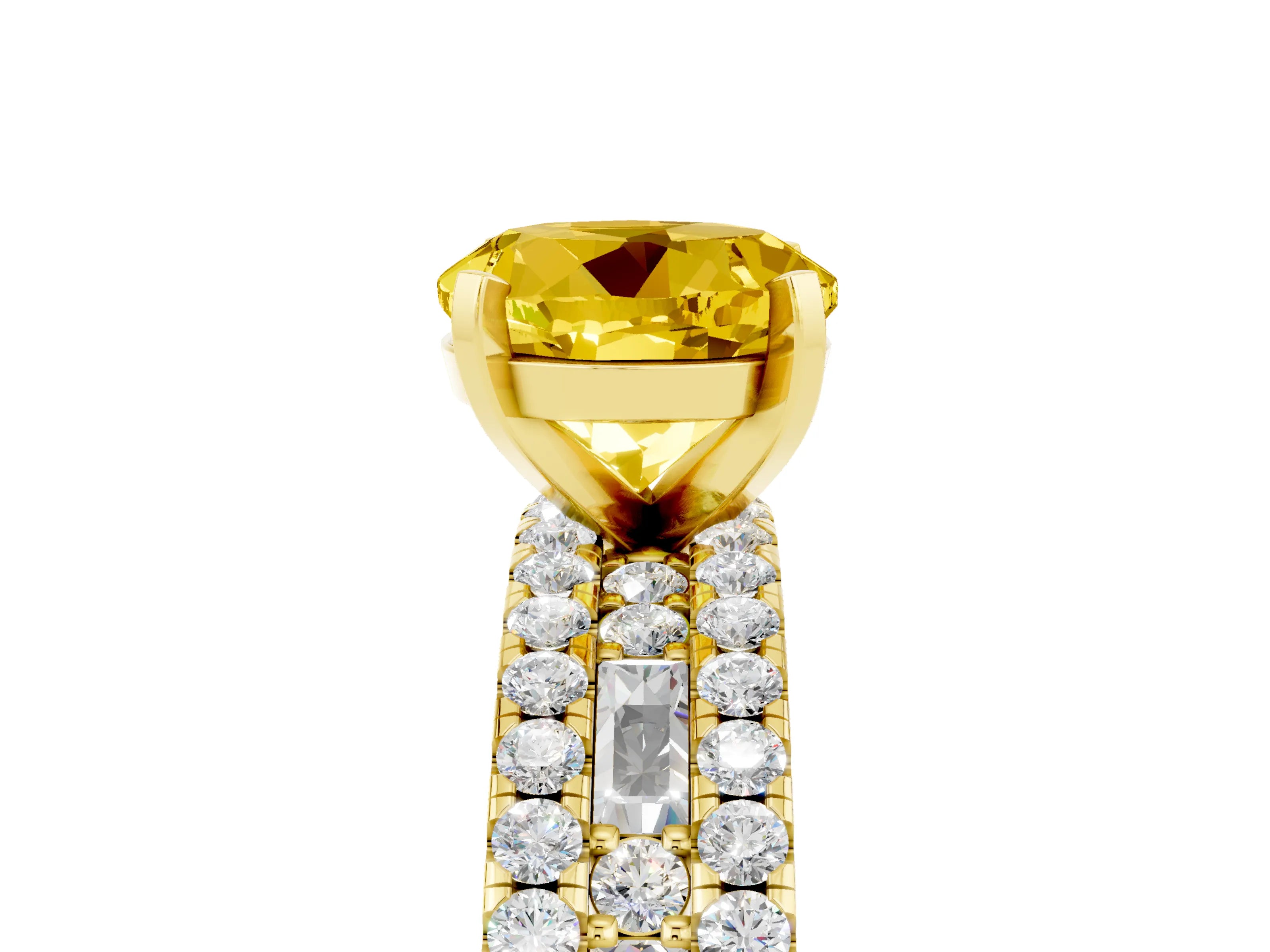 Yellow gold Round Cut Yellow Sapphire Solitaire Ring with Pavé and Channel Set Band_29