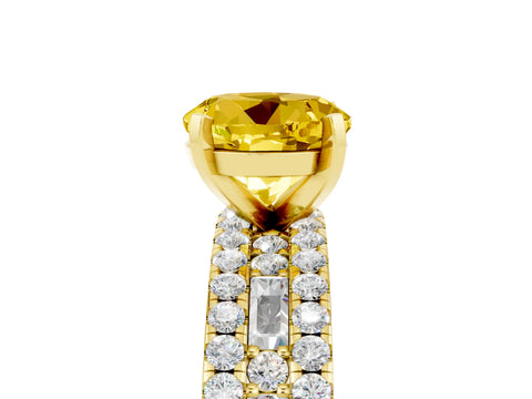 Yellow gold Round Cut Yellow Sapphire Solitaire Ring with Pavé and Channel Set Band_29