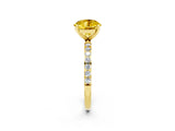 Yellow gold Round Cut Yellow Sapphire Solitaire Ring with Pave Band and Four Prong Setting_14