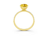 Yellow gold Round Cut Yellow Sapphire Solitaire Ring with Pave Band and Four Prong Setting_15