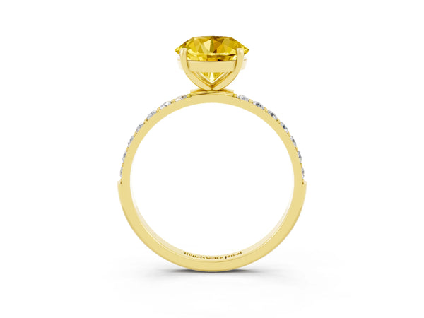 Yellow gold Round Cut Yellow Sapphire Solitaire Ring with Round  Pavé Band and Prong Setting
