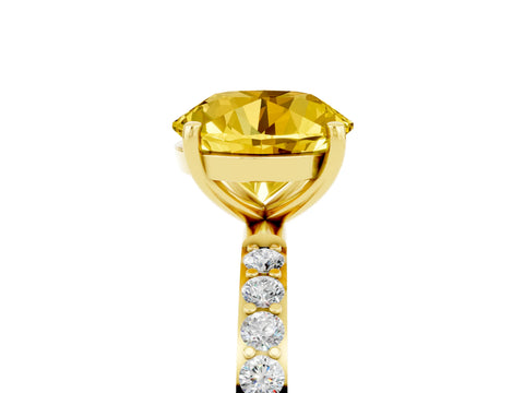 Yellow gold Round Cut Yellow Sapphire Solitaire Ring with Pave Band and Four Prong Setting_17
