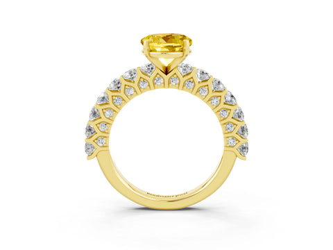 Yellow gold Round Cut Yellow Sapphire Solitaire Ring with Shared Prong Pavé Band and Four-Prong Setting_3
