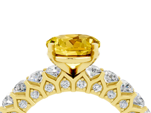 Yellow gold Round Cut Yellow Sapphire Solitaire Ring with Shared Prong Pavé Band and Four-Prong Setting_4