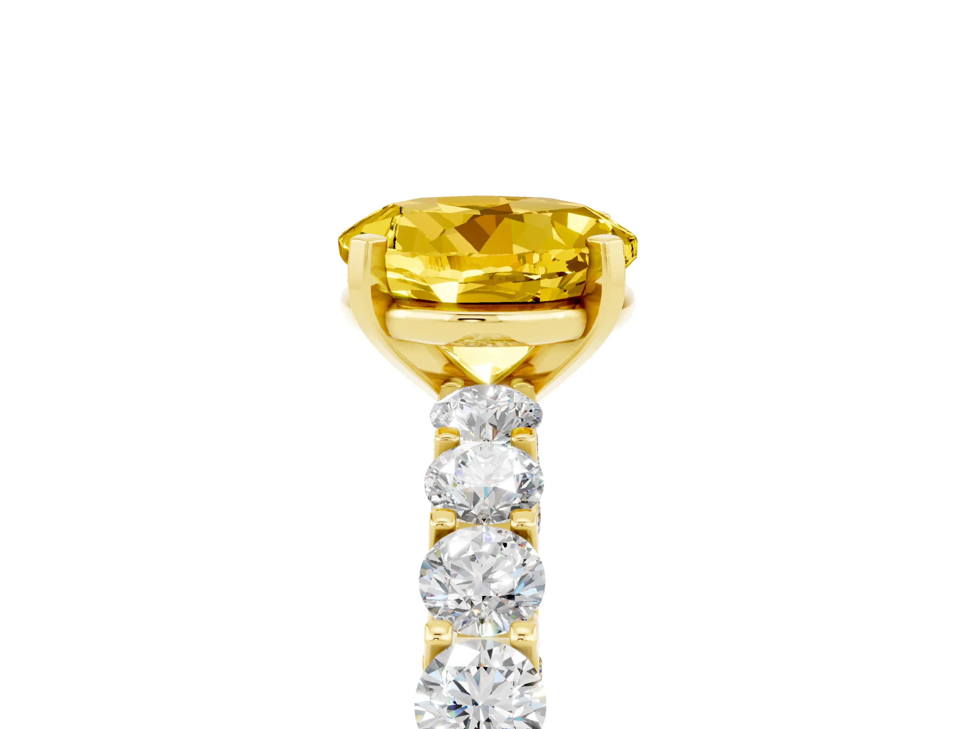 Yellow gold Round Cut Yellow Sapphire Solitaire Ring with Shared Prong Pavé Band and Four-Prong Setting_5