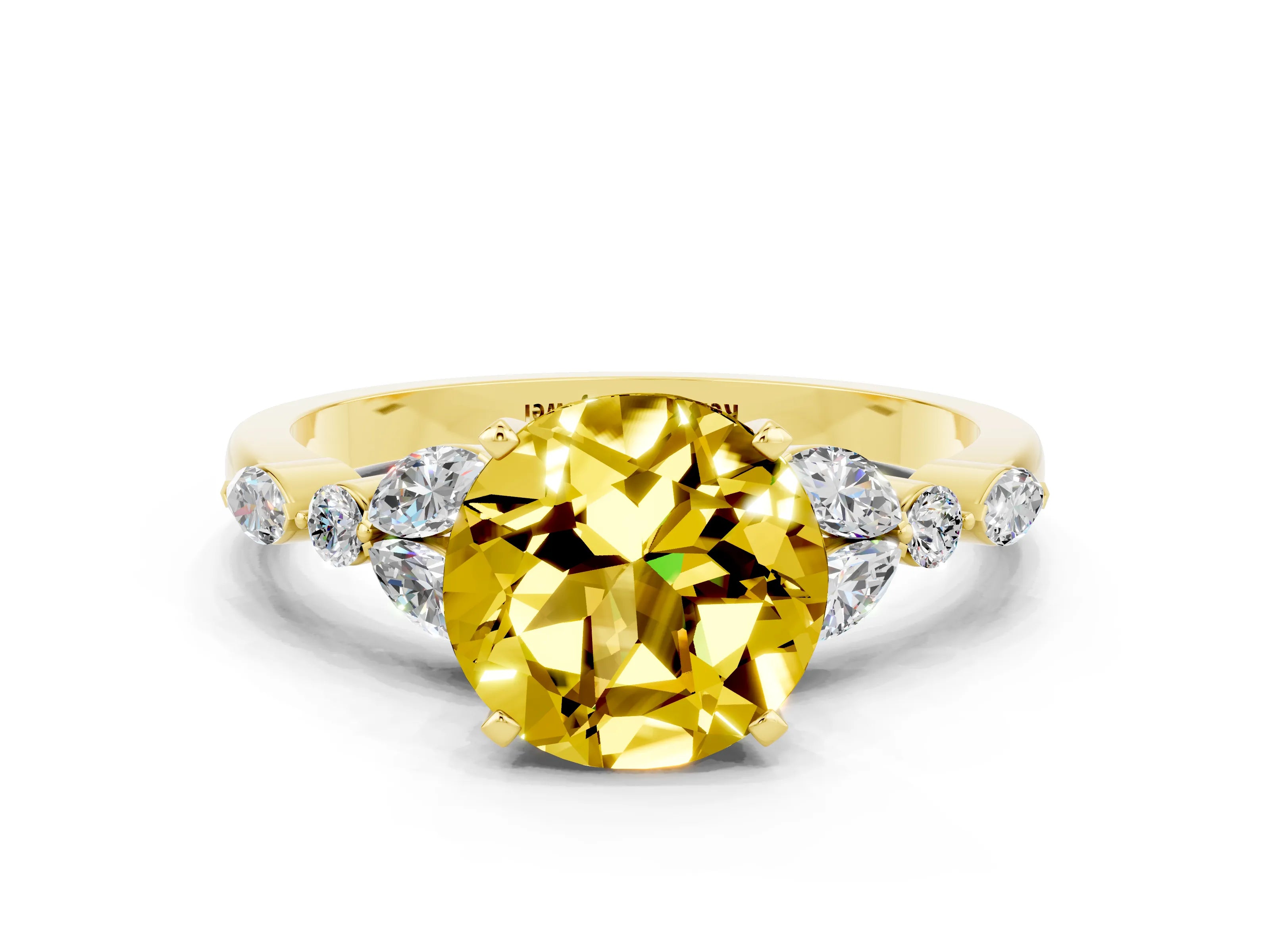Yellow gold Round Cut Yellow Sapphire Solitaire Ring with Side Stones and Four-Prong Setting_12