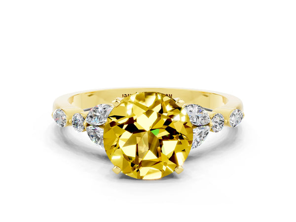 Yellow gold Round Cut Yellow Sapphire Solitaire Ring with Side Stones and Four-Prong Setting
