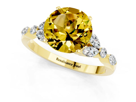 Yellow gold Round Cut Yellow Sapphire Solitaire Ring with Side Stones and Four-Prong Setting_13