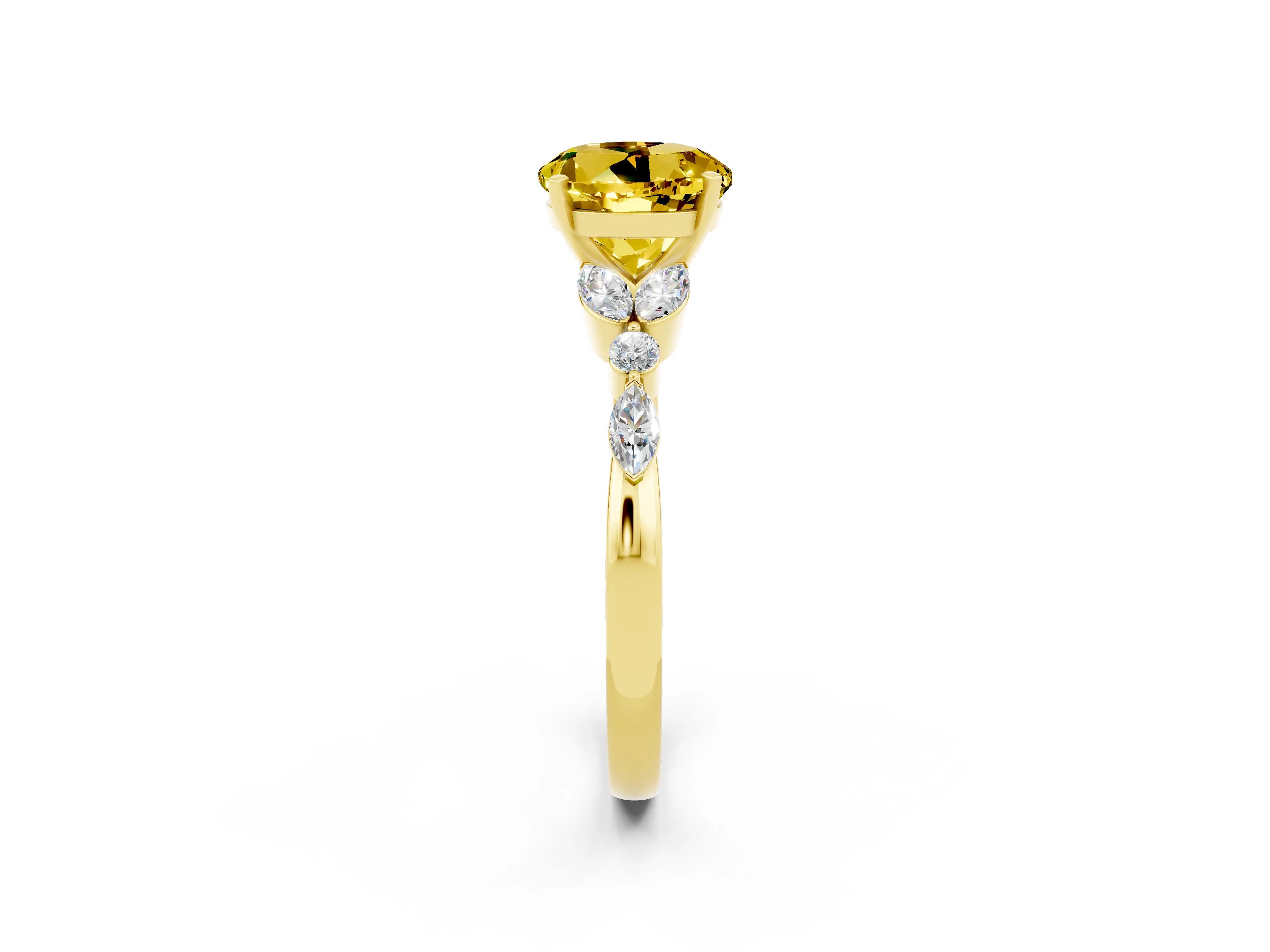 Yellow gold Round Cut Yellow Sapphire Solitaire Ring with Side Stones and Four-Prong Setting_14